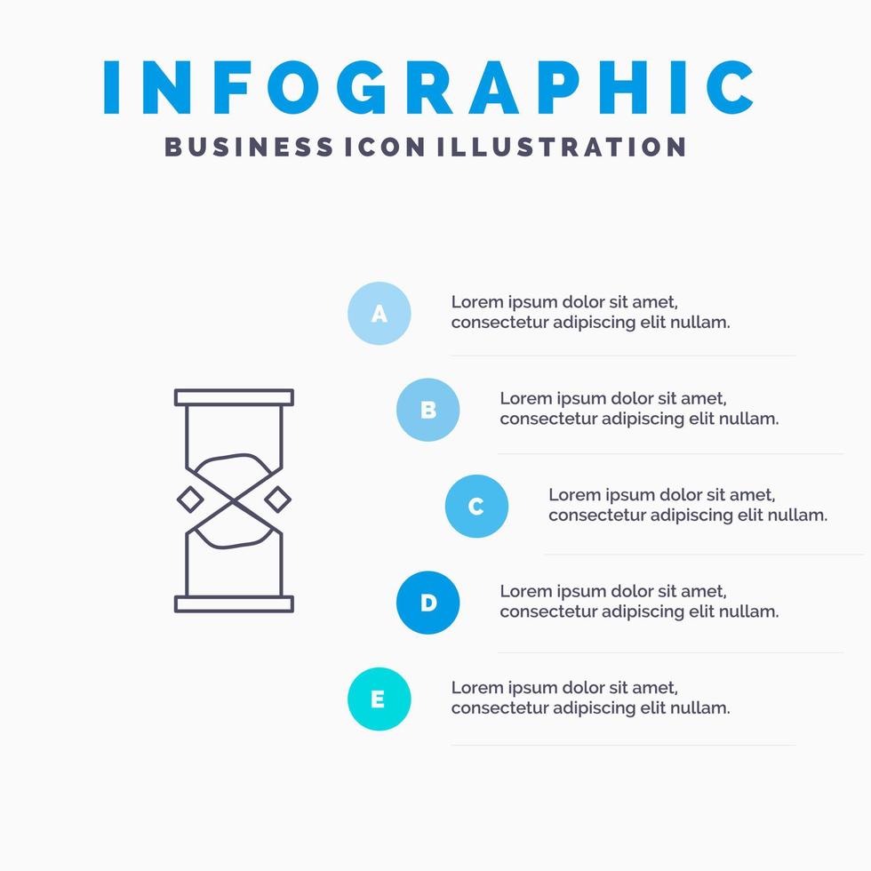 zandloper tijd timer kijk maar zand lijn icoon met 5 stappen presentatie infographics achtergrond vector