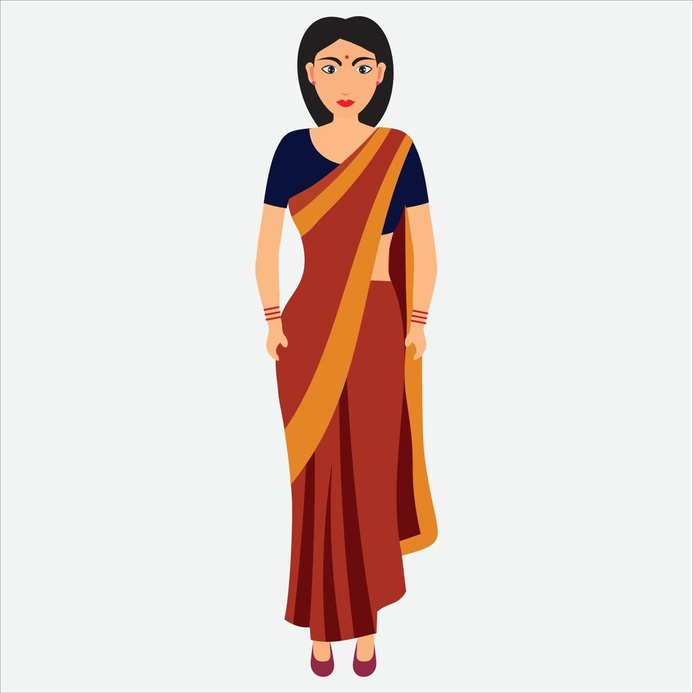 Indisch vrouw karakter in saree.indiaan vrouw vervelend delen vrij vector