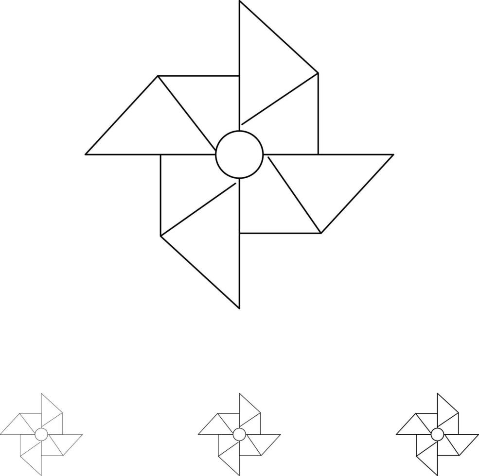 voorjaar wind windmolen stoutmoedig en dun zwart lijn icoon reeks vector