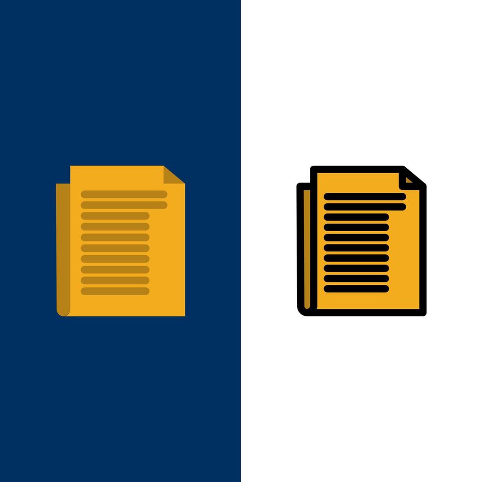 document Notitie verslag doen van papier pictogrammen vlak en lijn gevulde icoon reeks vector blauw achtergrond