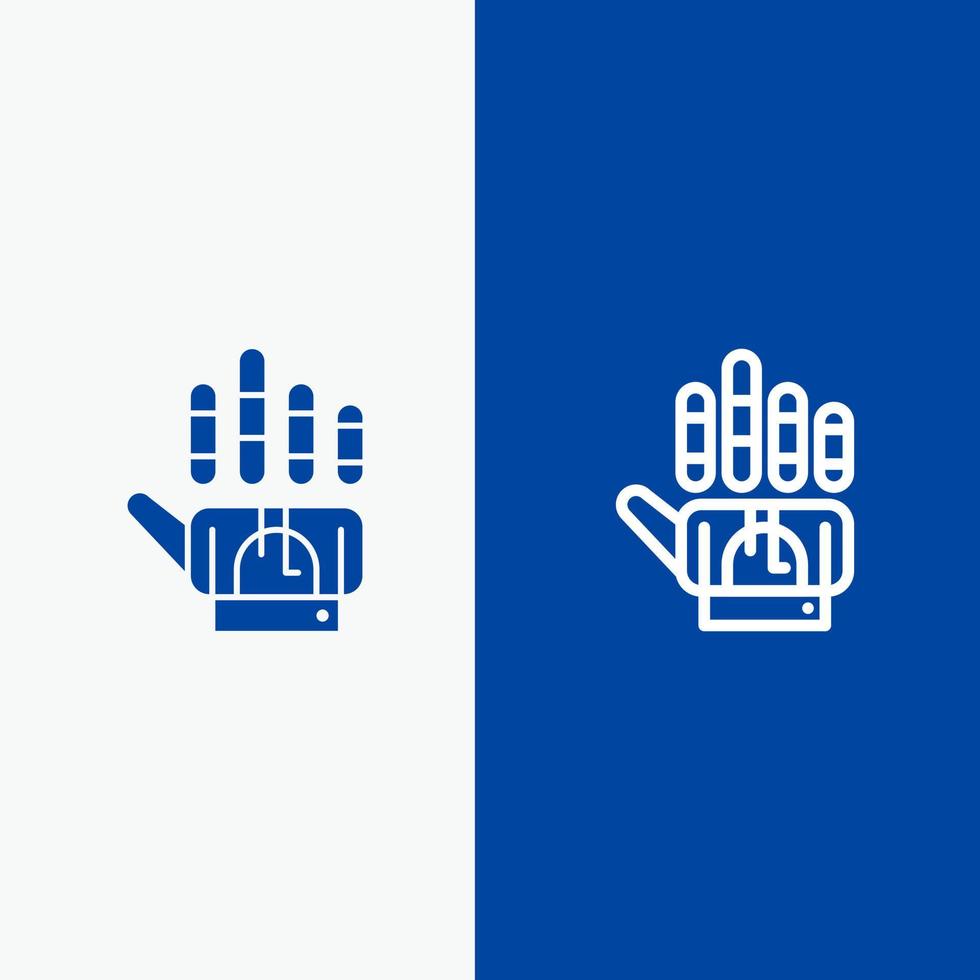 bijhouden handschoen hand- technologie lijn en glyph solide icoon blauw banier lijn en glyph solide icoon blauw banier vector