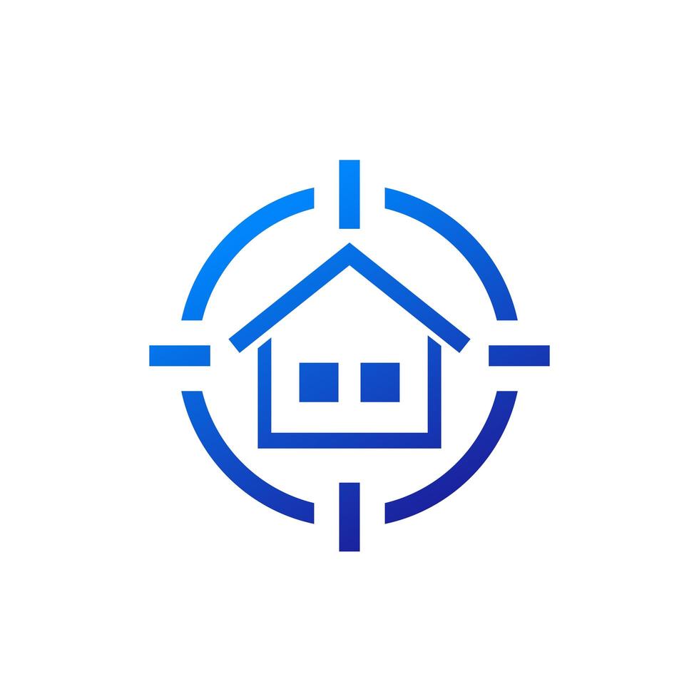 huis zoekpictogram, onroerend goed logo ontwerp vector