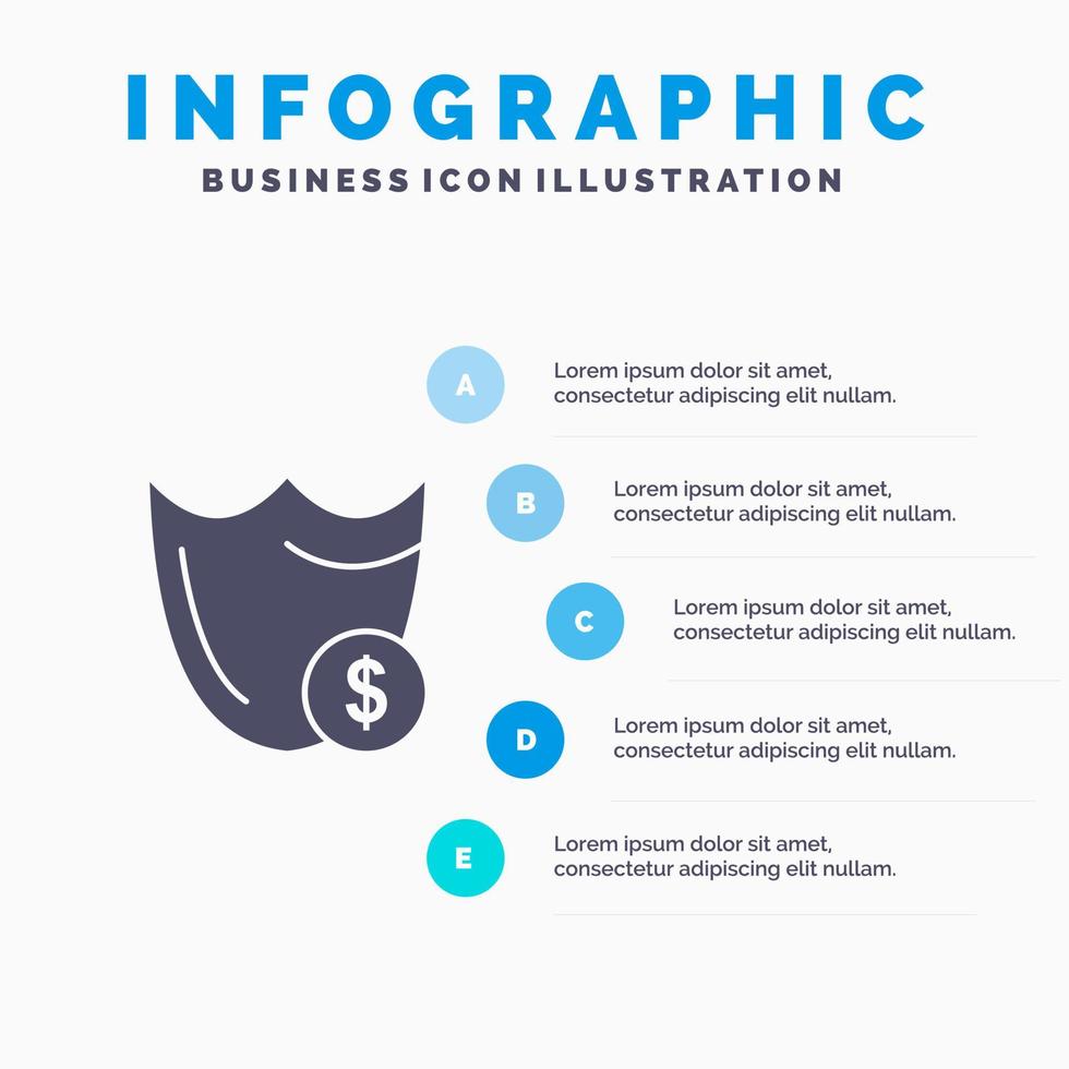 schild bewaker veiligheid beveiligen veiligheid dollar solide icoon infographics 5 stappen presentatie achtergrond vector