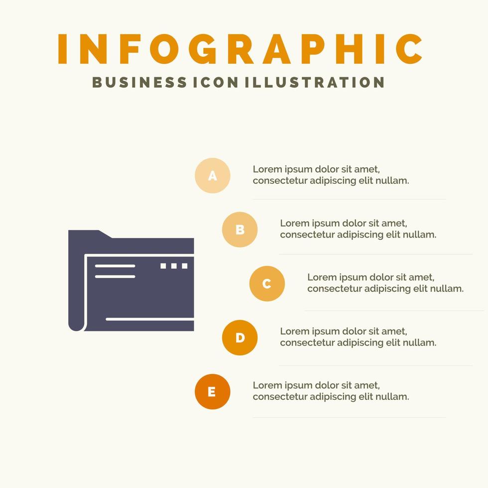 map archief computer document leeg het dossier opslagruimte solide icoon infographics 5 stappen presentatie achtergrond vector