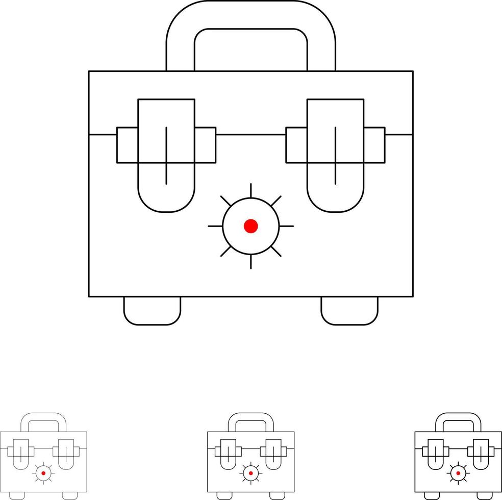 zak bouw gereedschap stoutmoedig en dun zwart lijn icoon reeks vector