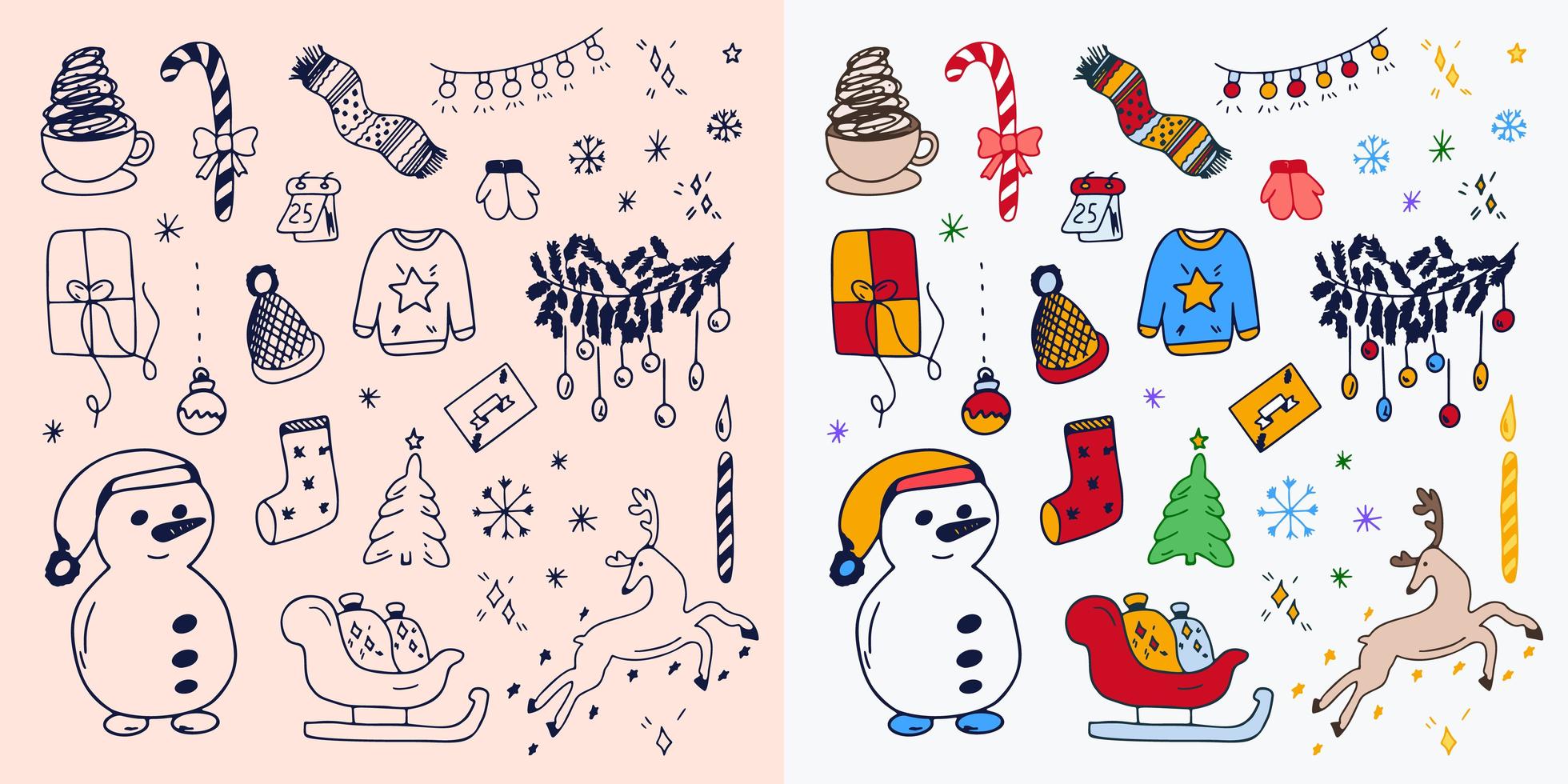 set van handgetekende geschetste kerst doodle pictogrammen vector