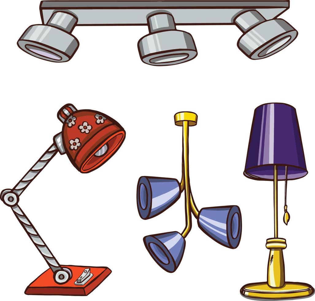 logo symbool reeks van lampen, lampen, kroonluchters hand- getrokken illustraties vector
