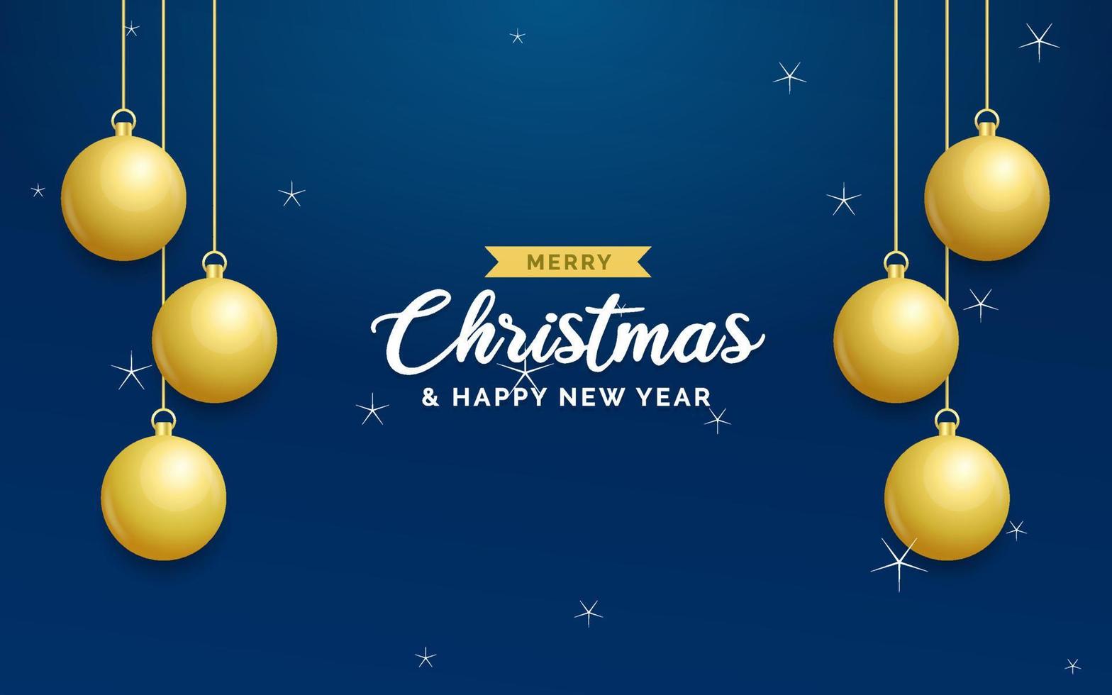 Kerstmis blauw achtergrond met hangende schijnend gouden ballen. vrolijk Kerstmis groet kaart. vakantie Kerstmis en nieuw jaar poster. web banier vector