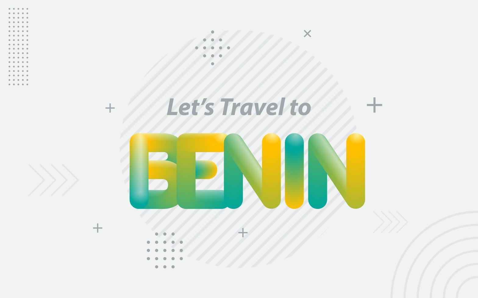 laten we reizen naar Benin. creatief typografie met 3d mengsel effect vector