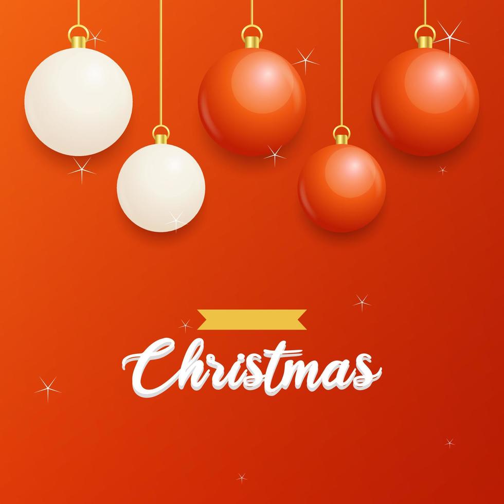 vrolijk Kerstmis rood achtergrond met wit en rood hangende ballen. horizontaal Kerstmis affiches. groet kaarten vector