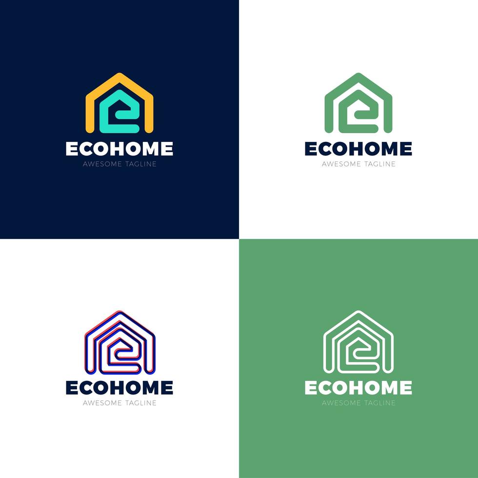 minimalistisch vector logo van huis en letter e. eco huis concept.