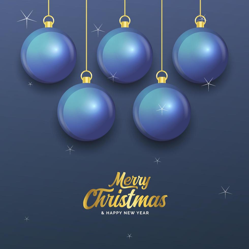 vrolijk Kerstmis donker blauw banier met ballen. Kerstmis kaart vector