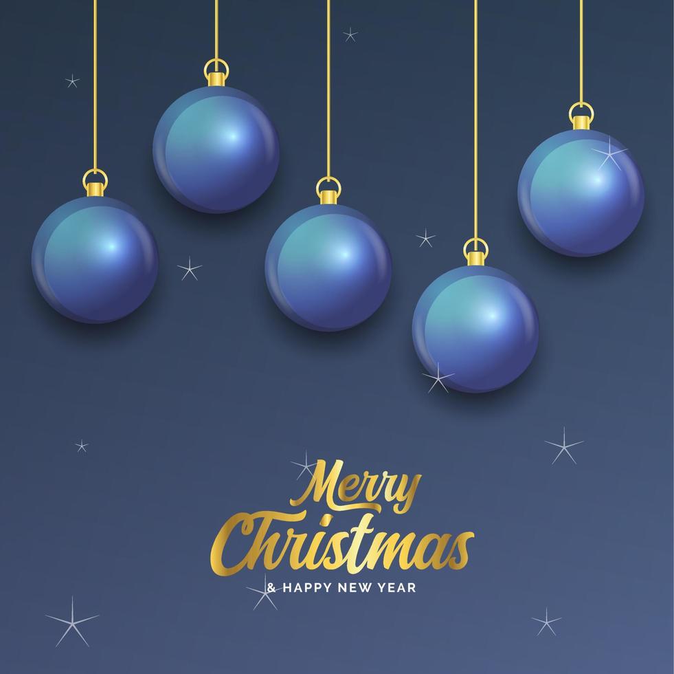 vrolijk Kerstmis donker blauw banier met ballen. Kerstmis kaart vector