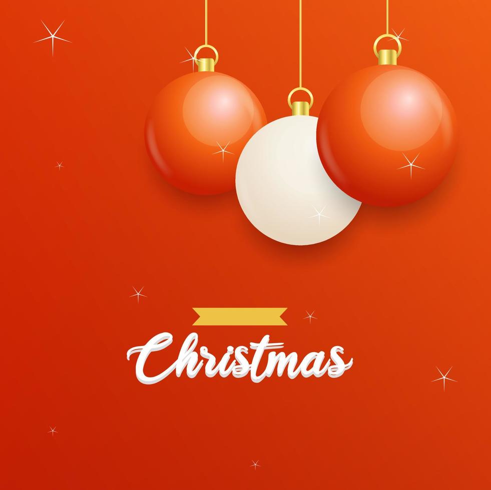 vrolijk Kerstmis rood achtergrond met wit en rood hangende ballen. horizontaal Kerstmis affiches. groet kaarten vector