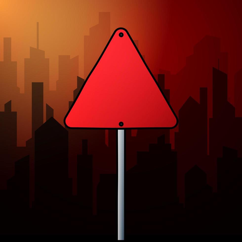 rode driehoek verkeersbord op een achtergrond landschap van een nacht stad. kopieer ruimte voor tekst. vector