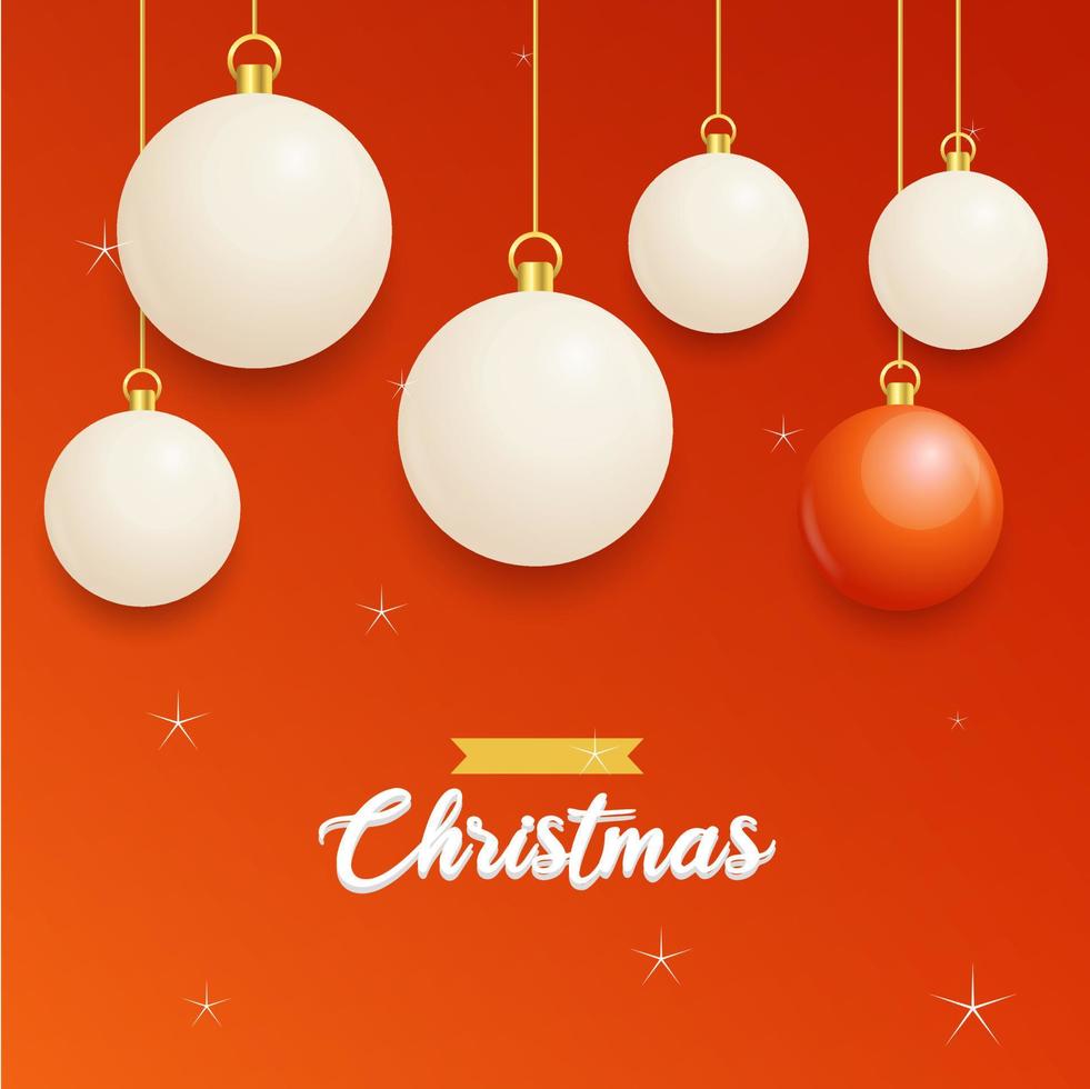 vrolijk Kerstmis rood achtergrond met wit en rood hangende ballen. horizontaal Kerstmis affiches. groet kaarten vector