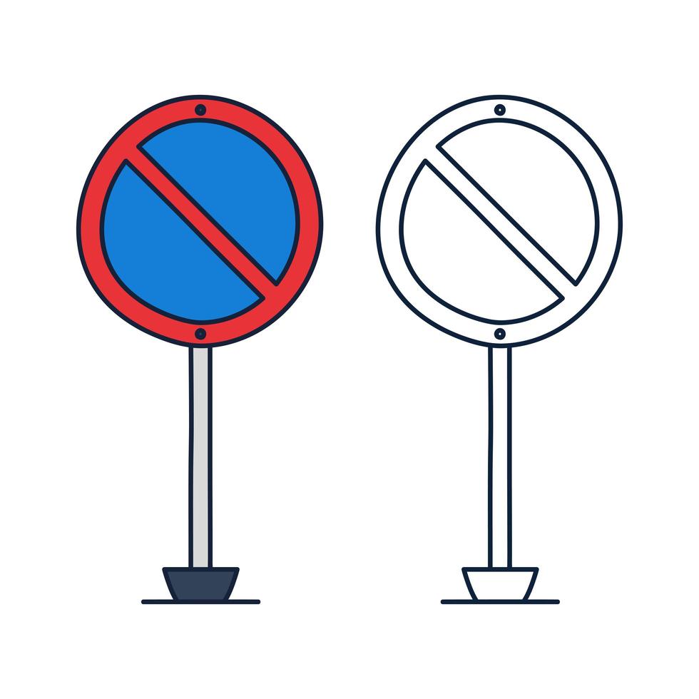 geen parkeerplaats cirkel verkeersbord. vector pictogram in doodle cartoon stijl met omtrek.