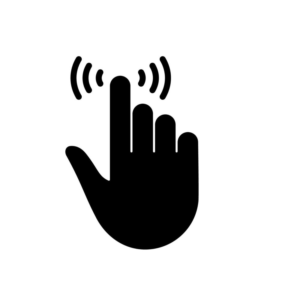 cursor hand- computer muis silhouet icoon. wijzer vinger zwart glyph pictogram. Klik druk op dubbele kraan tintje vegen punt gebaar Aan cyberspace website teken. geïsoleerd vector illustratie.