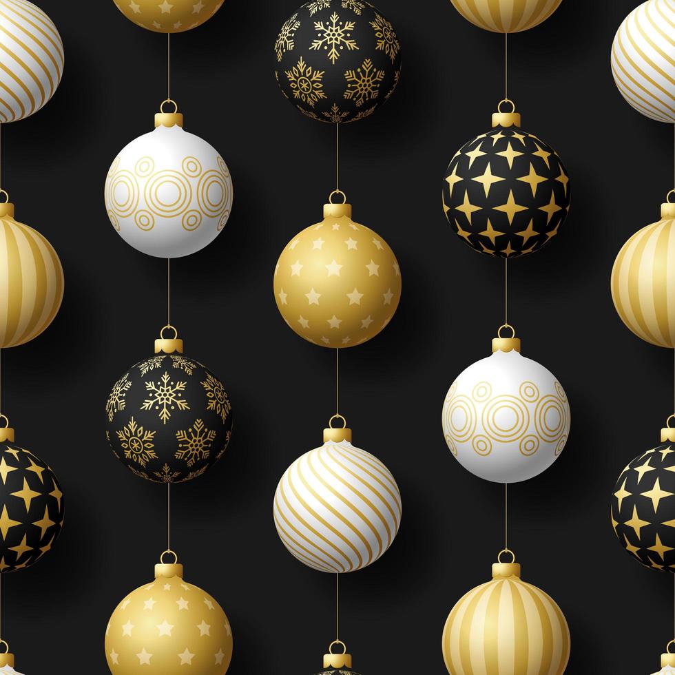 realistisch Kerstmis naadloos patroon met gouden, witte en zwarte boombal. eenvoudig Nieuwjaar patroon vectorillustratie vector