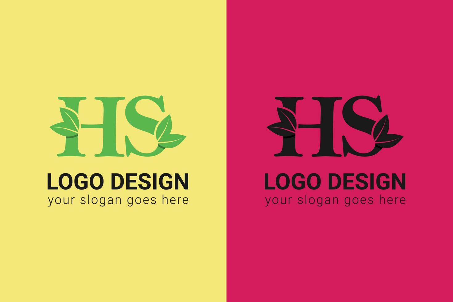 ecologie hs brieven logo met groen blad. hs brieven eco logo met blad. vector lettertype voor natuur affiches, eco vriendelijk embleem, veganistisch identiteit, kruiden en botanisch kaarten enz.