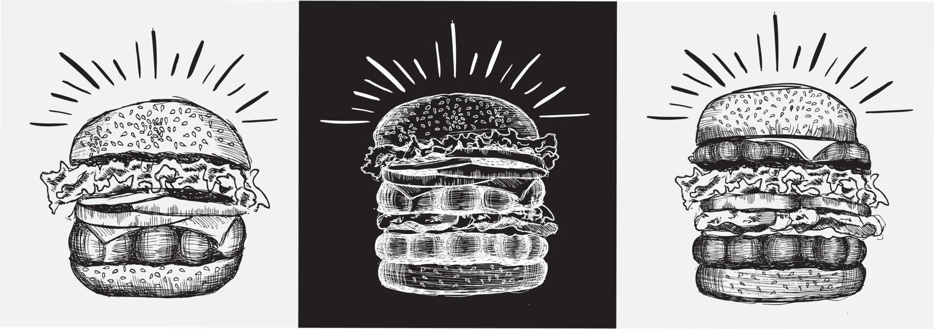 vector zwart hand- getrokken hamburger Aan wit achtergrond