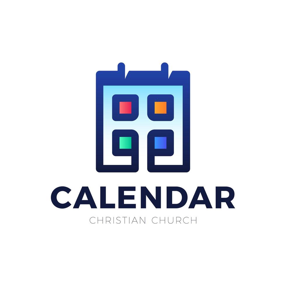 christelijke kalender vector logo. gevuld plat bord voor mobiel concept en webdesign. kalender met heilige kruis pictogram. symbool, logo illustratie. vectorafbeeldingen
