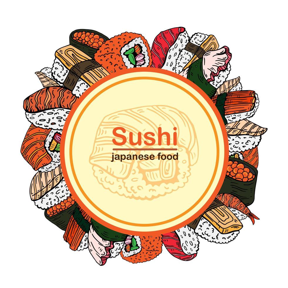 sushi restaurant ontwerp sjabloon. Aziatisch voedsel ronde samenstelling. vector illustratie