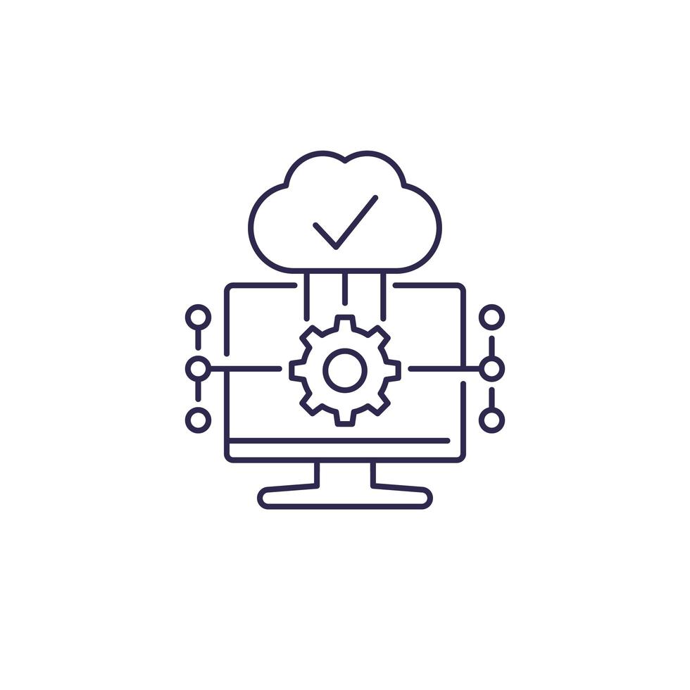 cloud computing-software vector lijn pictogram