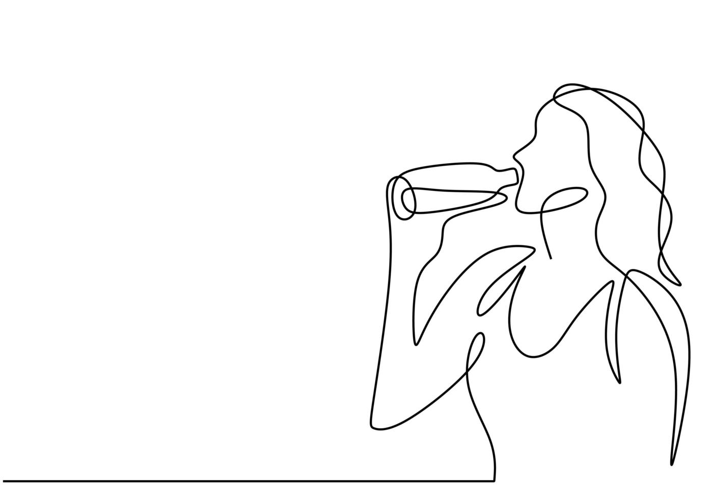 continu een lijntekening, vector van vrouw drinkwater uit de fles na het sporten. minimalisme ontwerp met eenvoud hand getekend geïsoleerd op een witte achtergrond.