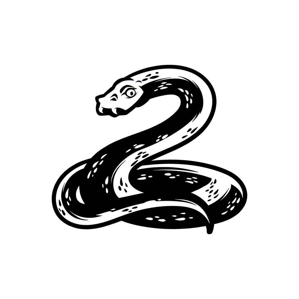 hand getekend van grote python met zwart-witte kleur geïsoleerd op een witte achtergrond voor t-shirt, behang, logo vector