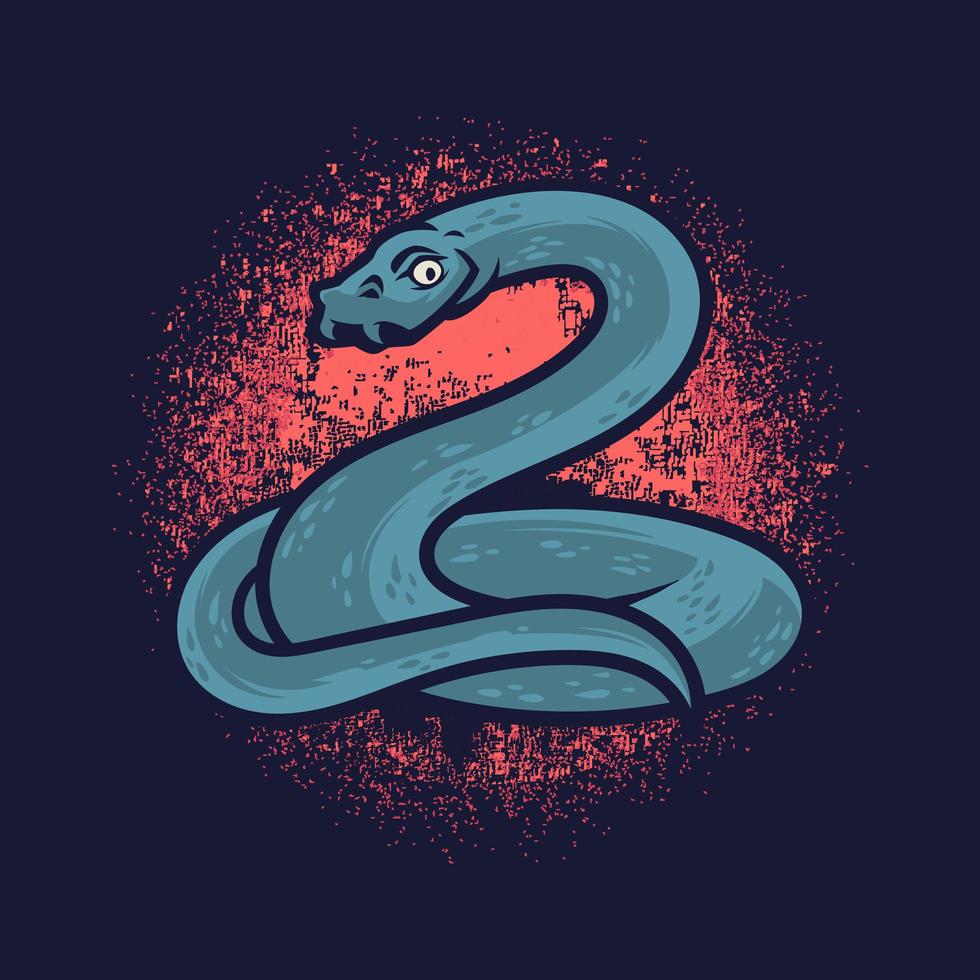 hand getekend van grote python met rode grunge. blauwe python met hand getrokken stijl geïsoleerd op donkere achtergrond vector