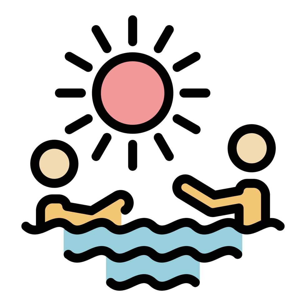 kinderen zwemmen Bij strand icoon kleur schets vector