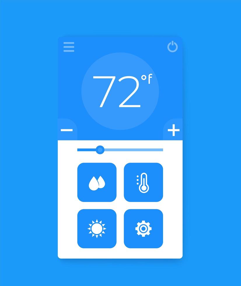 thermostaat app-interface, mobiele ui vector