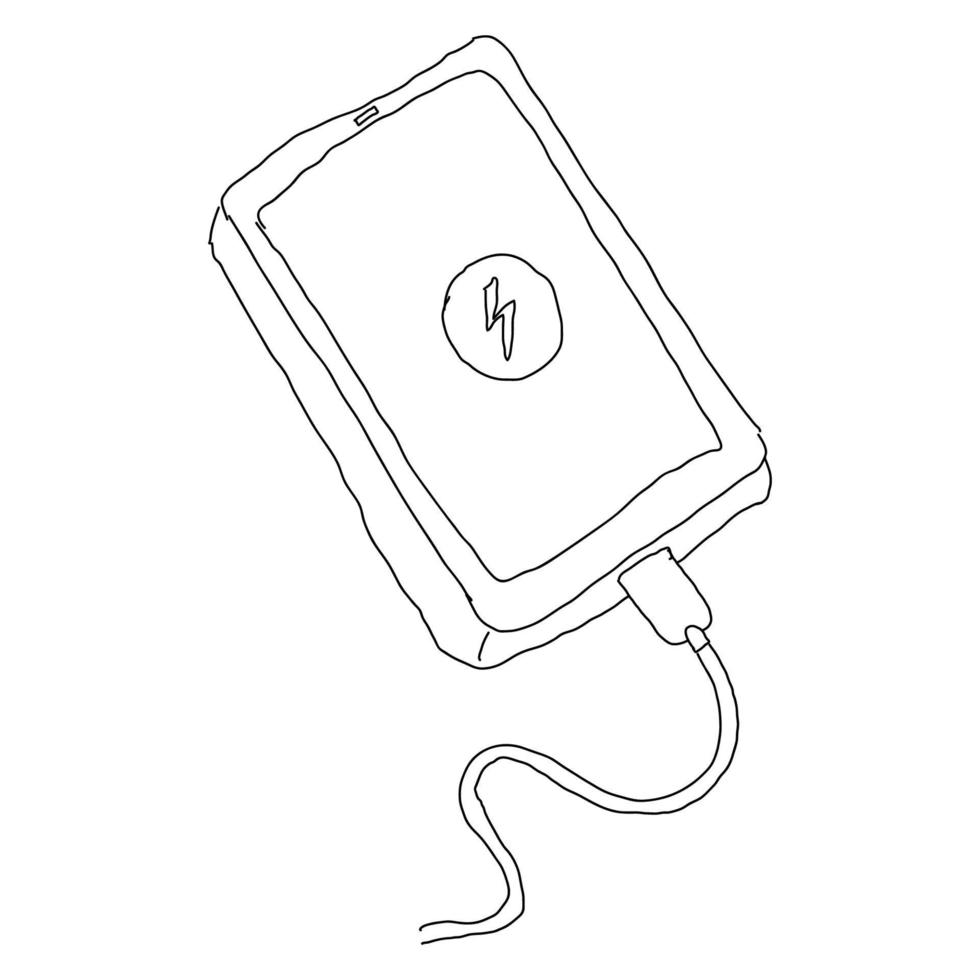 hand- getrokken schetsen van mobiel telefoon. met oplader vector