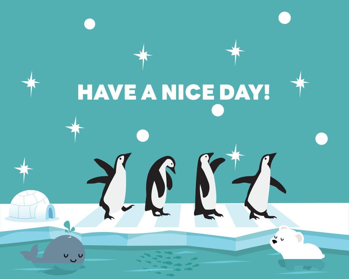 schattig pinguïn familie groet hebben een mooi hoor dag vector