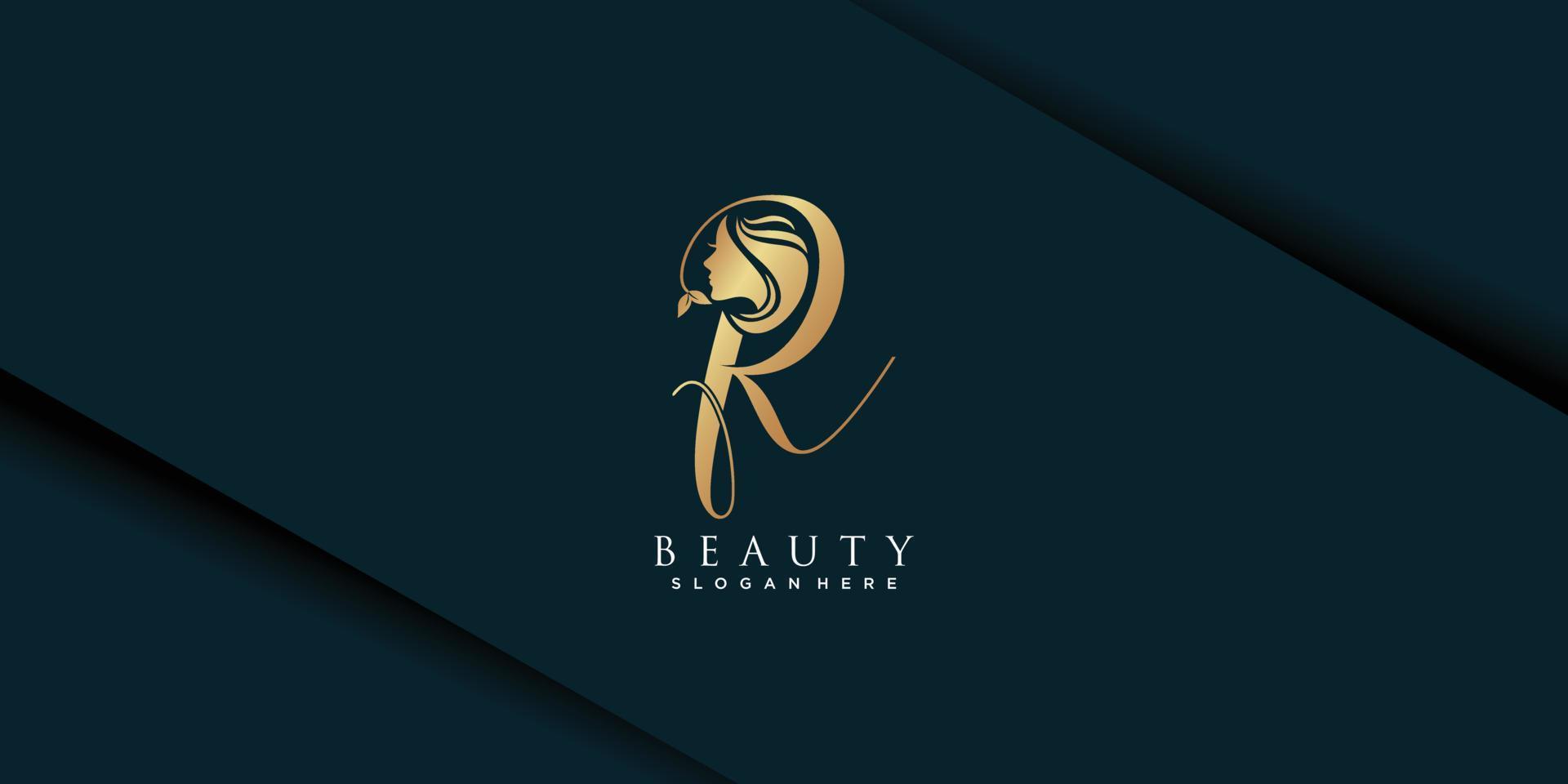 schoonheid vrouw logo met brief r concept premie vector