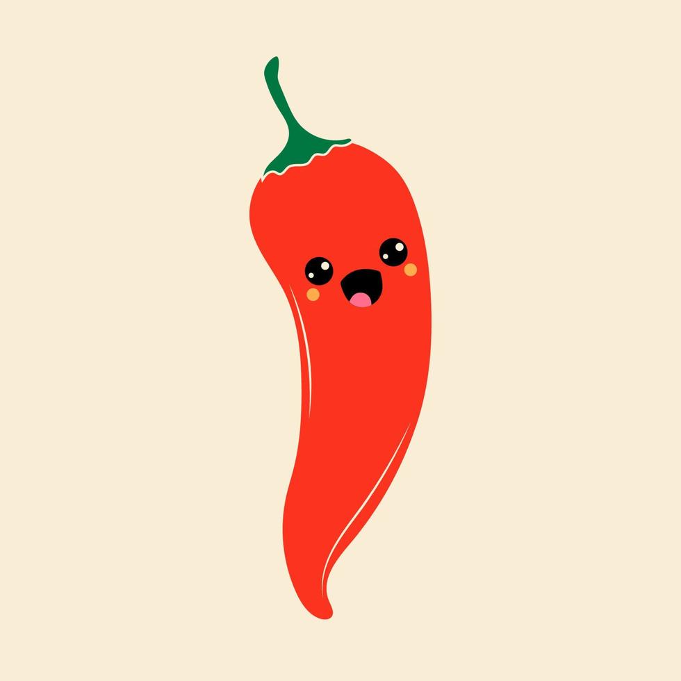 rood Chili peper met kawaii ogen. vector in tekenfilm stijl. allemaal elementen zijn geïsoleerd