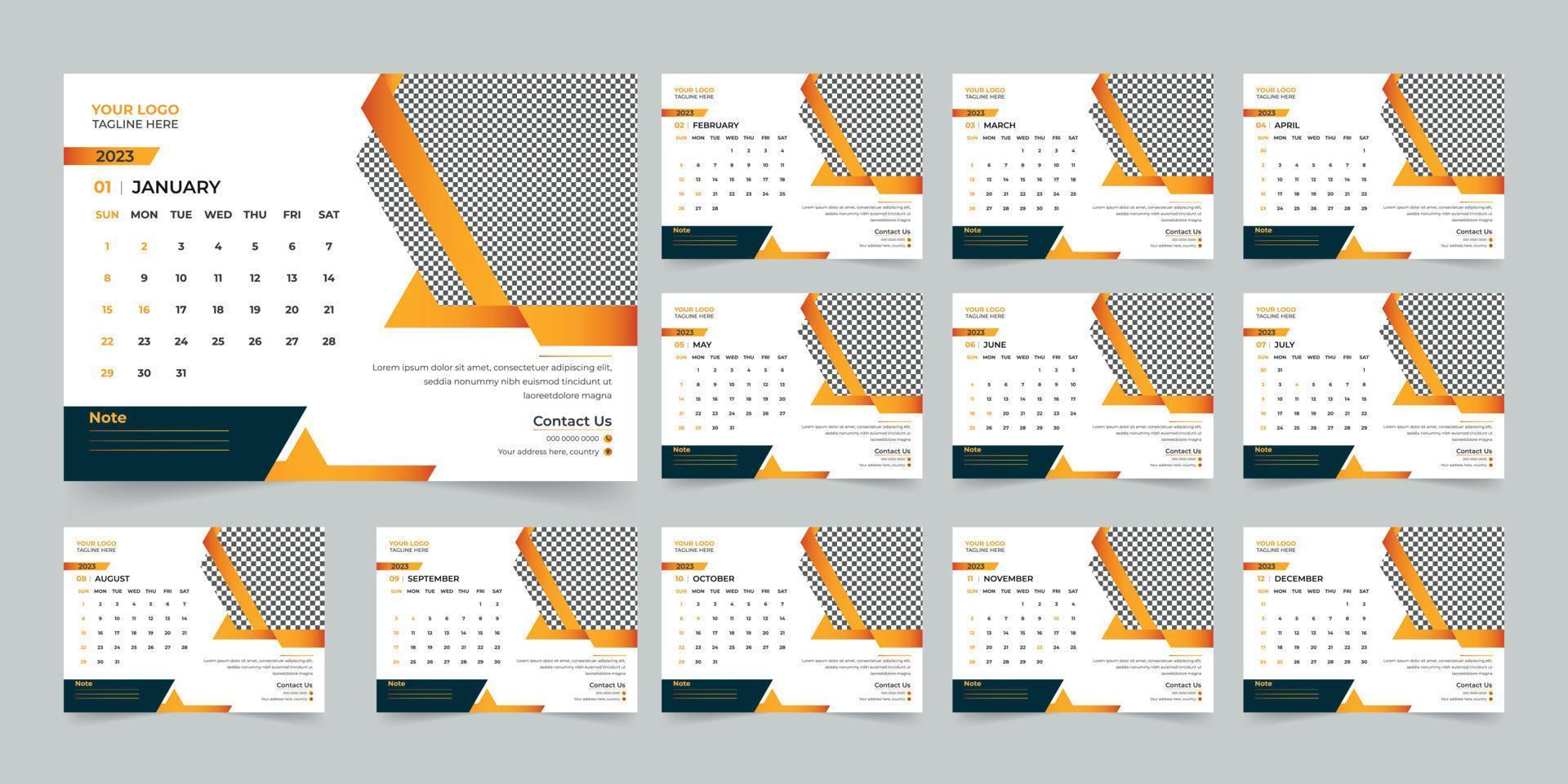 modern 2023 nieuw jaar bureau kalender ontwerp sjabloon vector, creatief hoge kwaliteit drukklare kalender ontwerp sjabloon vector