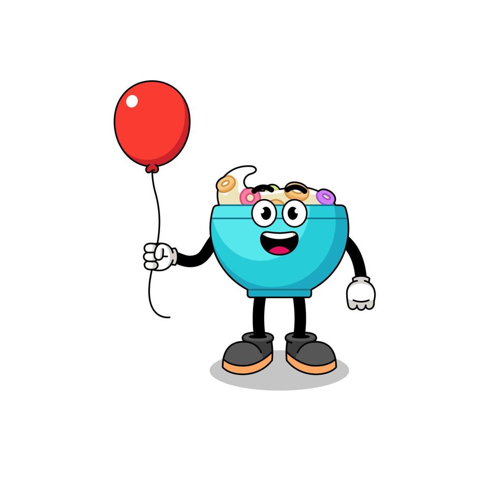 tekenfilm van ontbijtgranen kom Holding een ballon vector