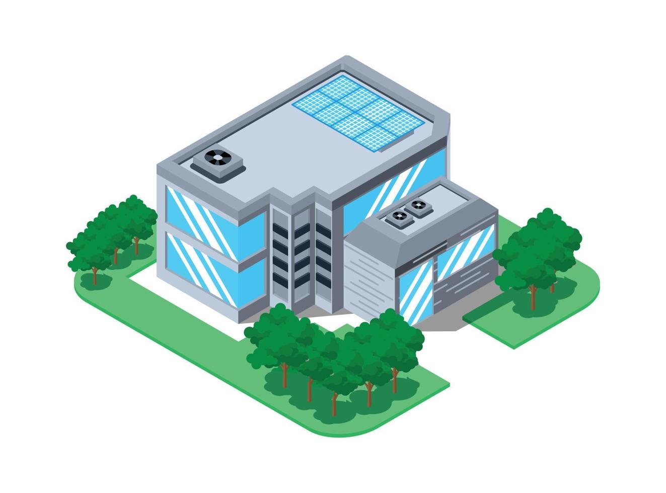 3d isometrische penthouse gebouw met mooi tuin. vector isometrische illustratie geschikt voor diagrammen, infografieken, en andere grafisch middelen