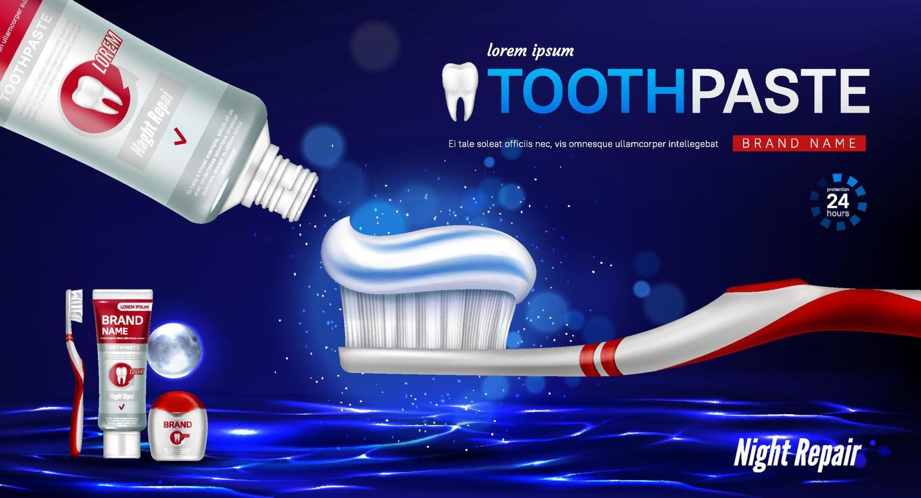 tandpasta, borstel, tandheelkundig floss en tand banier vector