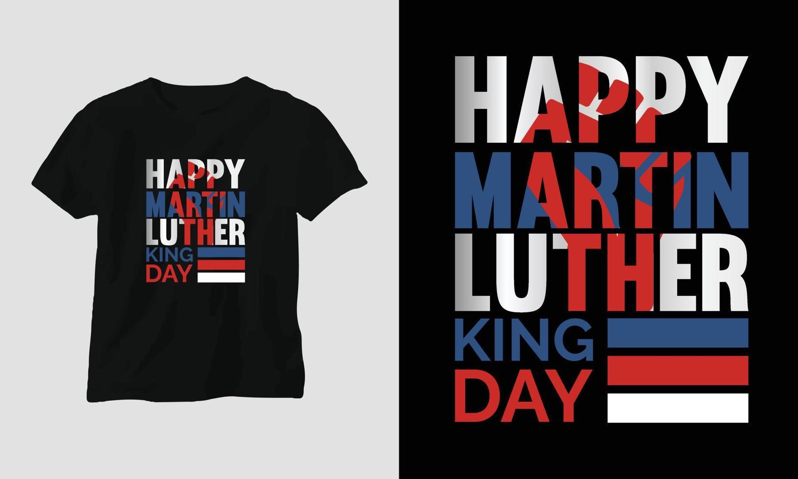 Martin Luther koning jr. dag t-shirt ontwerp in Verenigde Staten van Amerika thema met lint, vuist, vlag vector