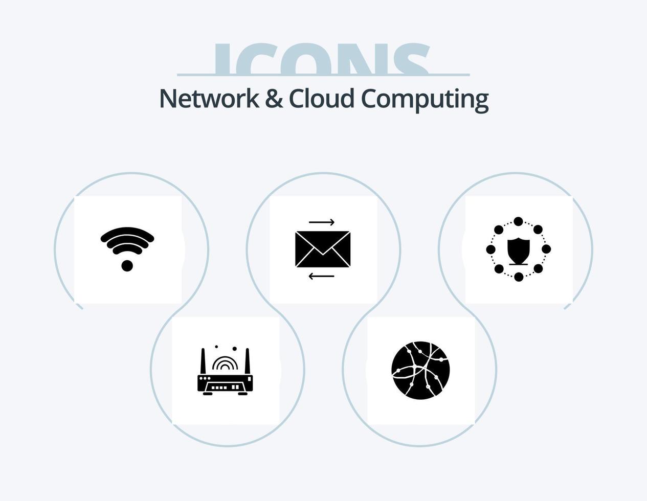 netwerk en wolk berekenen glyph icoon pak 5 icoon ontwerp. bescherming. computergebruik. technologie. delen vector