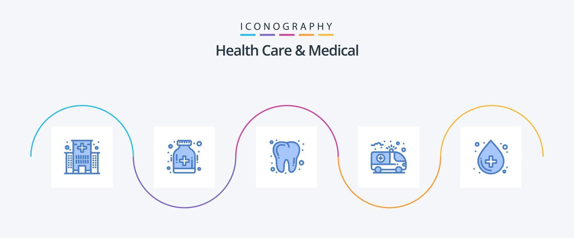 Gezondheid zorg en medisch blauw 5 icoon pak inclusief Gezondheid. medisch. ziekenhuis. Gezondheid. ambulance vector