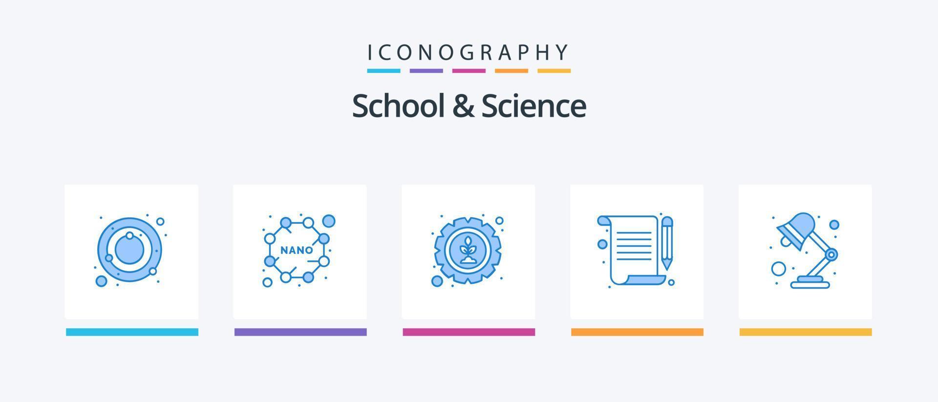 school- en wetenschap blauw 5 icoon pak inclusief licht. versnelling. schrijven. document. creatief pictogrammen ontwerp vector