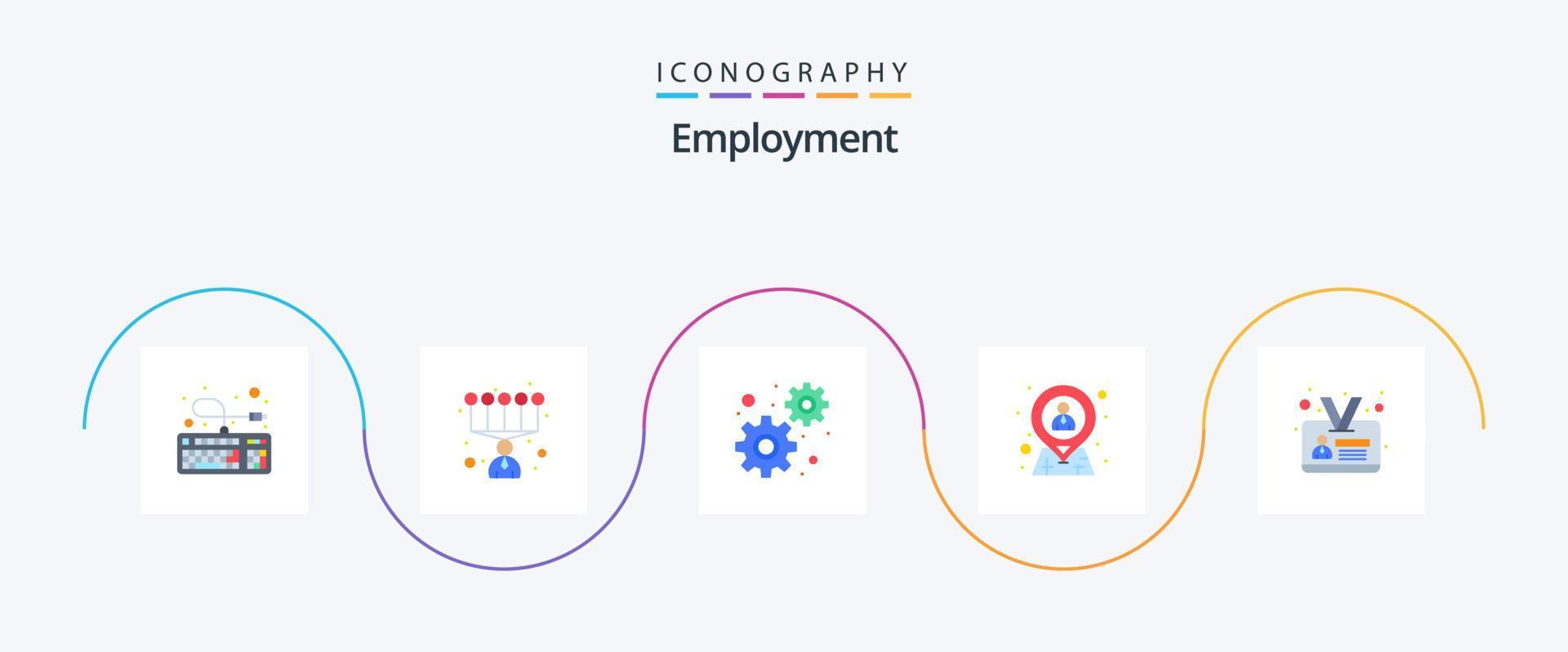 werk vlak 5 icoon pak inclusief identiteit kaart. medewerker. versnellingen. bronnen. menselijk vector