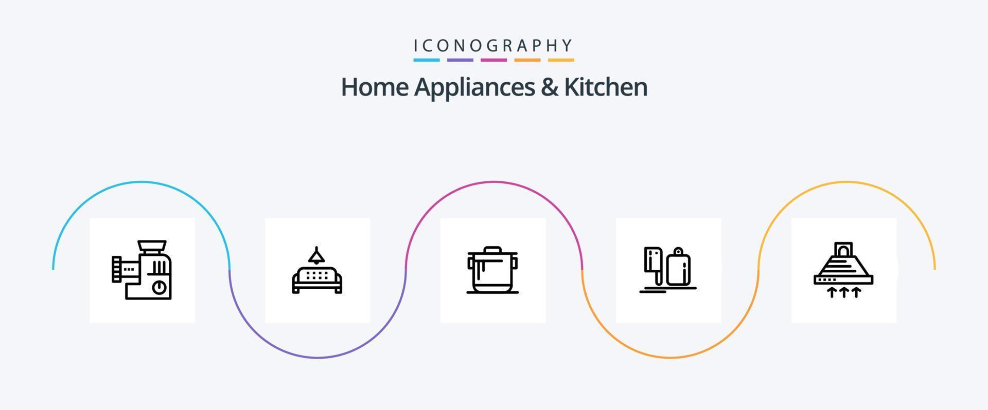 huis huishoudelijke apparaten en keuken lijn 5 icoon pak inclusief keuken. koken. klont. rijst. kookplaat vector