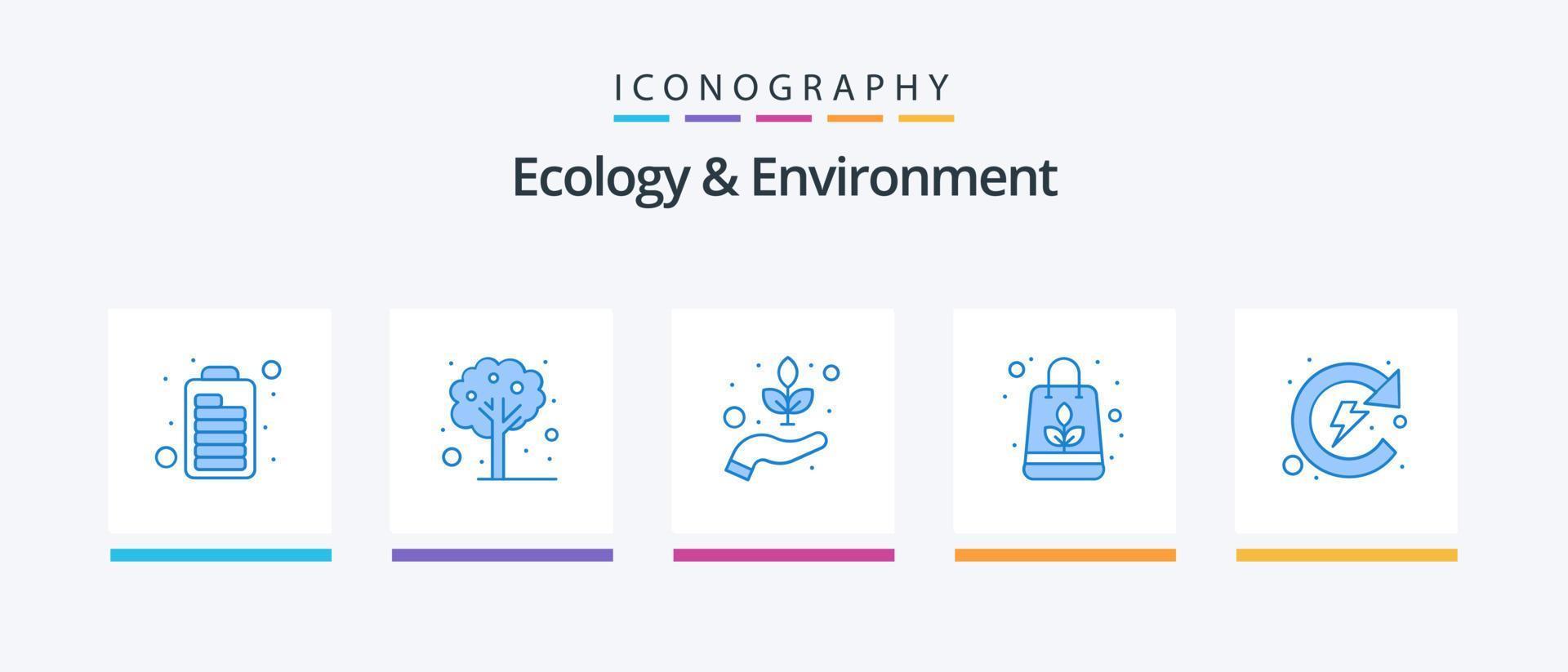 ecologie en milieu blauw 5 icoon pak inclusief energie. natuurlijk. omgeving. recycle tas. biologisch. creatief pictogrammen ontwerp vector