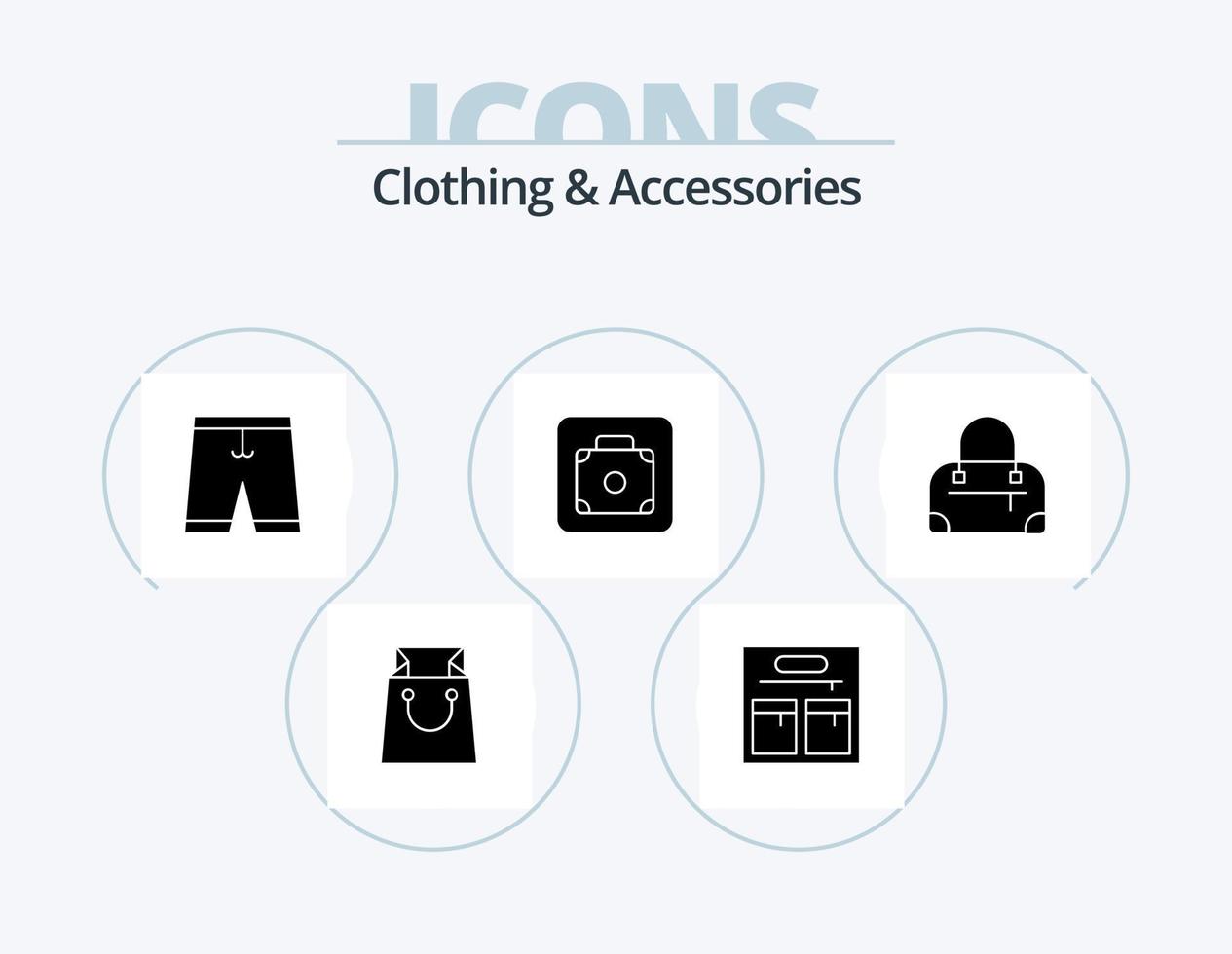 kleding en accessoires glyph icoon pak 5 icoon ontwerp. . bagage. . zak vector