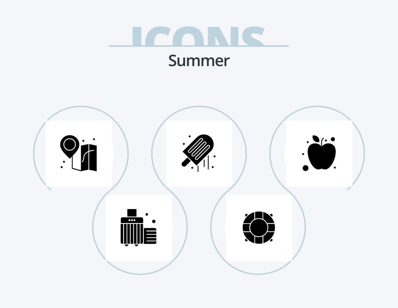 zomer glyph icoon pak 5 icoon ontwerp. . fruit. plaats. appel. ijs room vector
